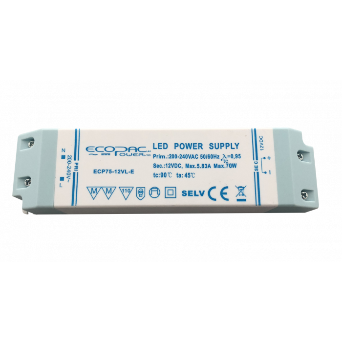 Ecopac ECP75-VL-E Series Constant Voltage LED Driver 75W 12 – 24V