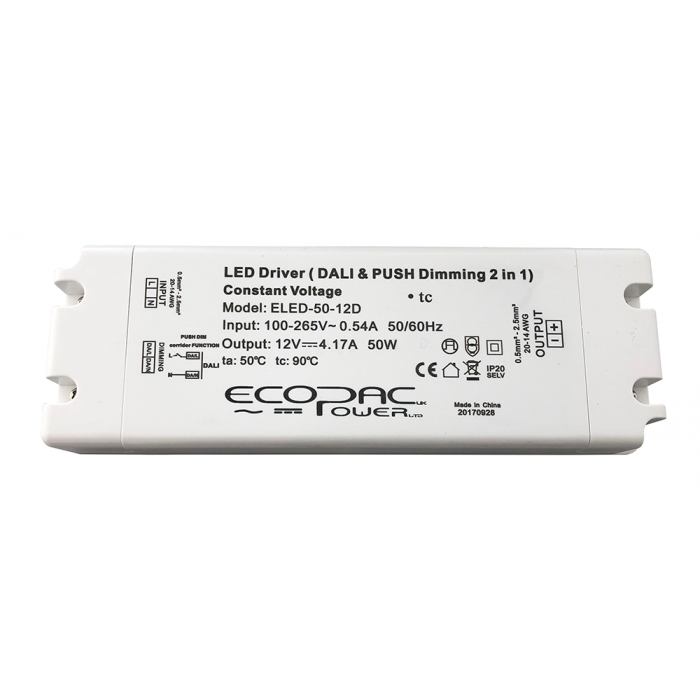 Ecopac ELED-50-D Series Dali Dimmable Constant Voltage LED Drivers 50W 12V-24V